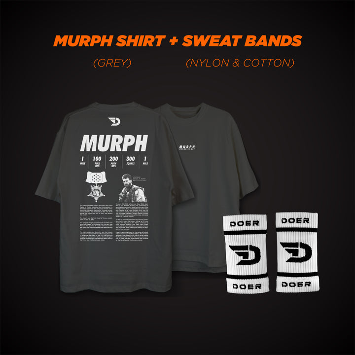 T-SHIRT MURPH MEMORIAL DAY - GREY + DOER SWEAT BANDS (COTTON)   - Doer Fitness