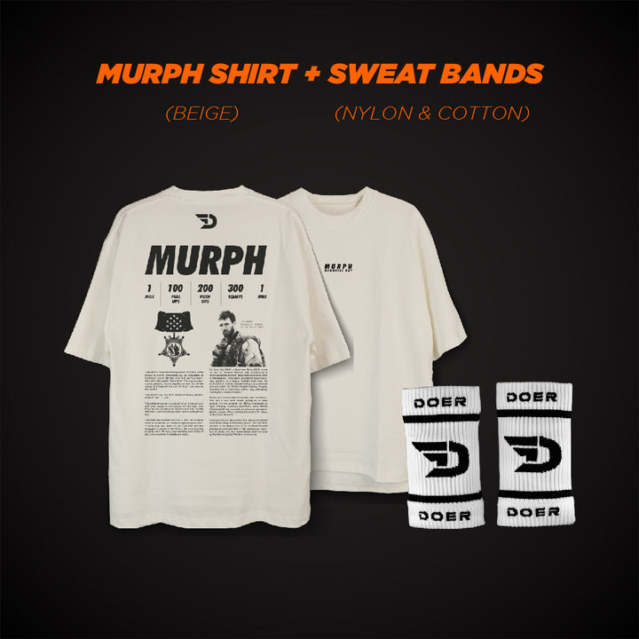 T-SHIRT MURPH MEMORIAL DAY - BEIGE + DOER SWEAT BANDS (COTTON)   - Doer Fitness